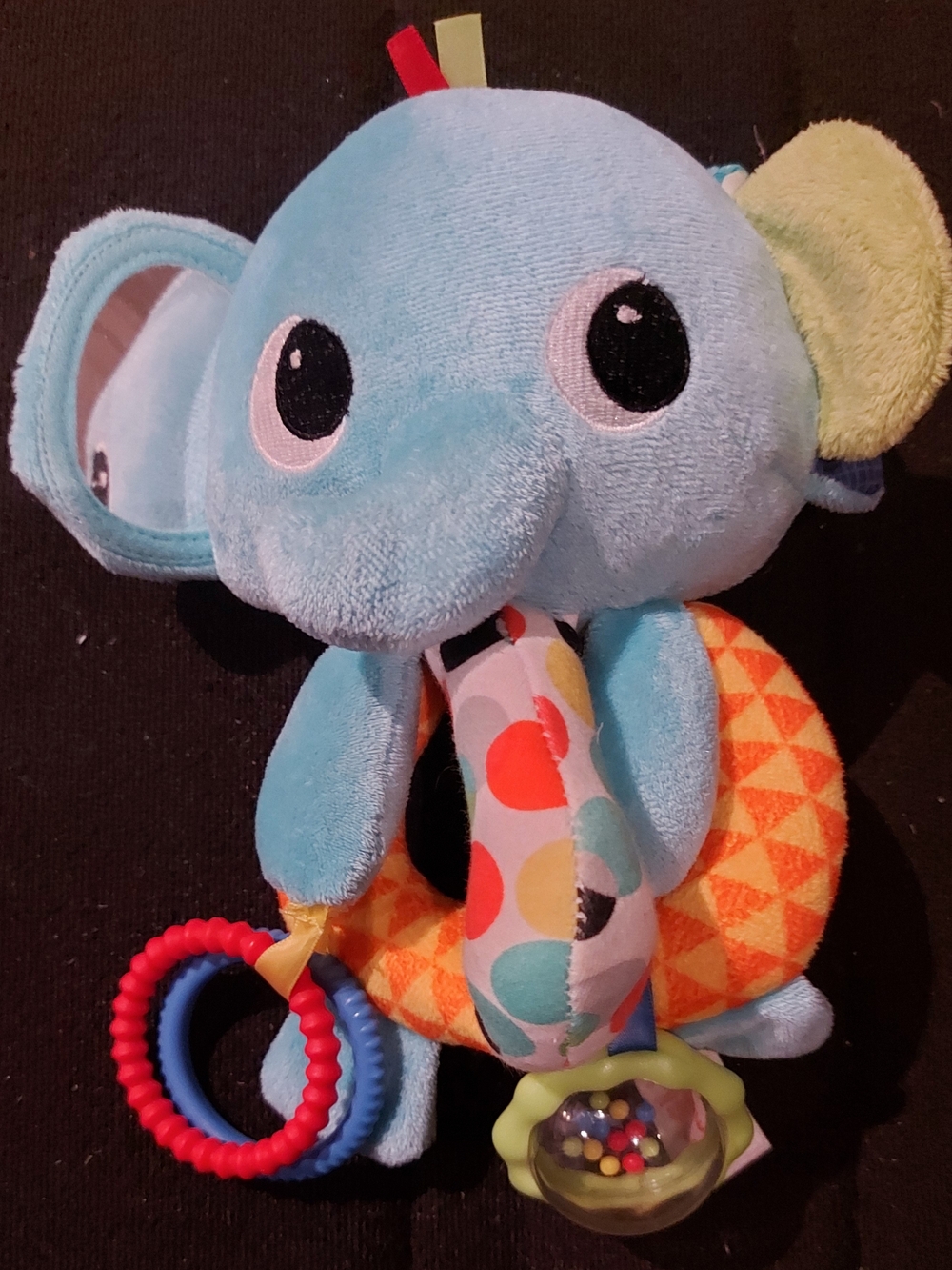 Bright Starts Blue Elephant Plush Rattle Toy with Teething Rings
